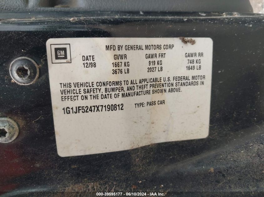 1999 Chevrolet Cavalier Ls VIN: 1G1JF5247X7190812 Lot: 39595177