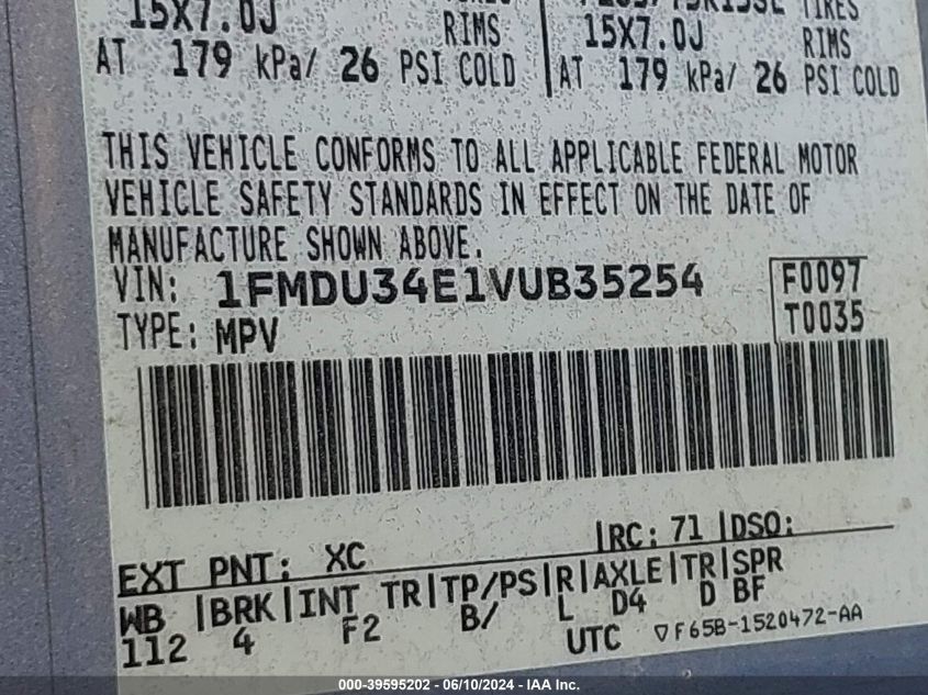 1997 Ford Explorer Eddie Bauer/Limited/Xl/Xlt VIN: 1FMDU34E1VUB35254 Lot: 39595202