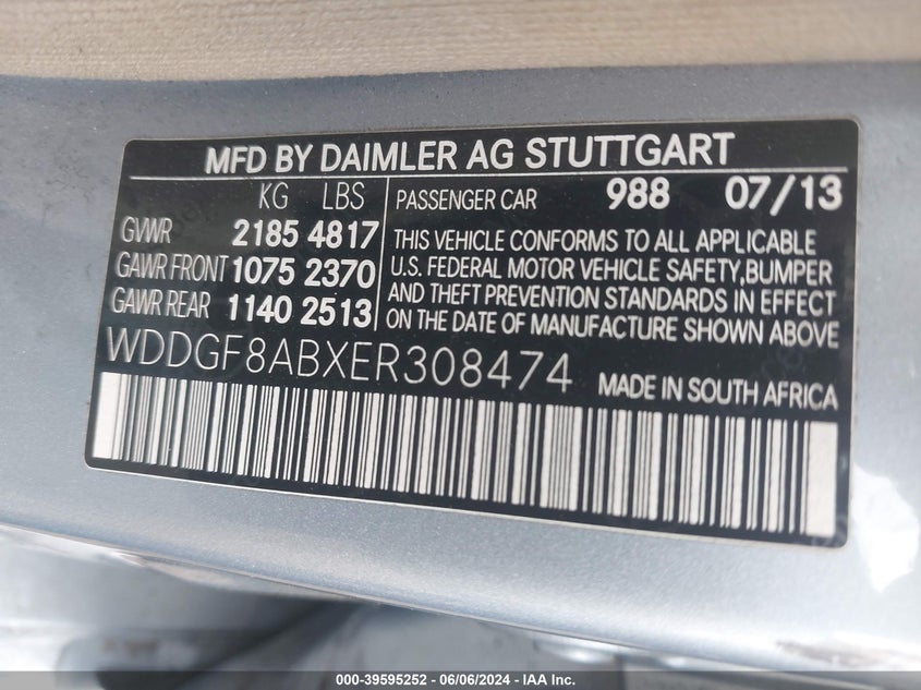 2014 Mercedes-Benz C 300 Luxury 4Matic/Sport 4Matic VIN: WDDGF8ABXER308474 Lot: 39595252