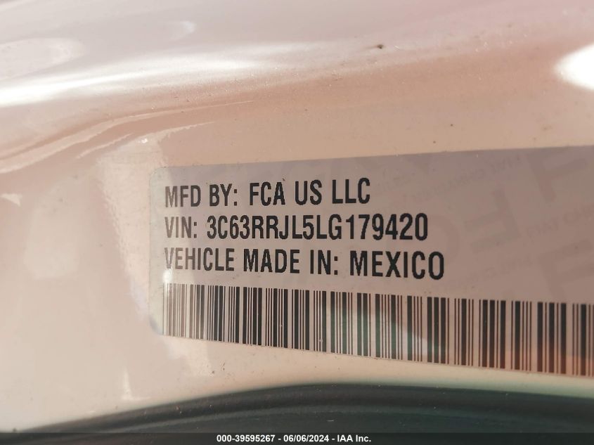 2020 Ram 3500 Laramie 4X4 8' Box VIN: 3C63RRJL5LG179420 Lot: 39595267