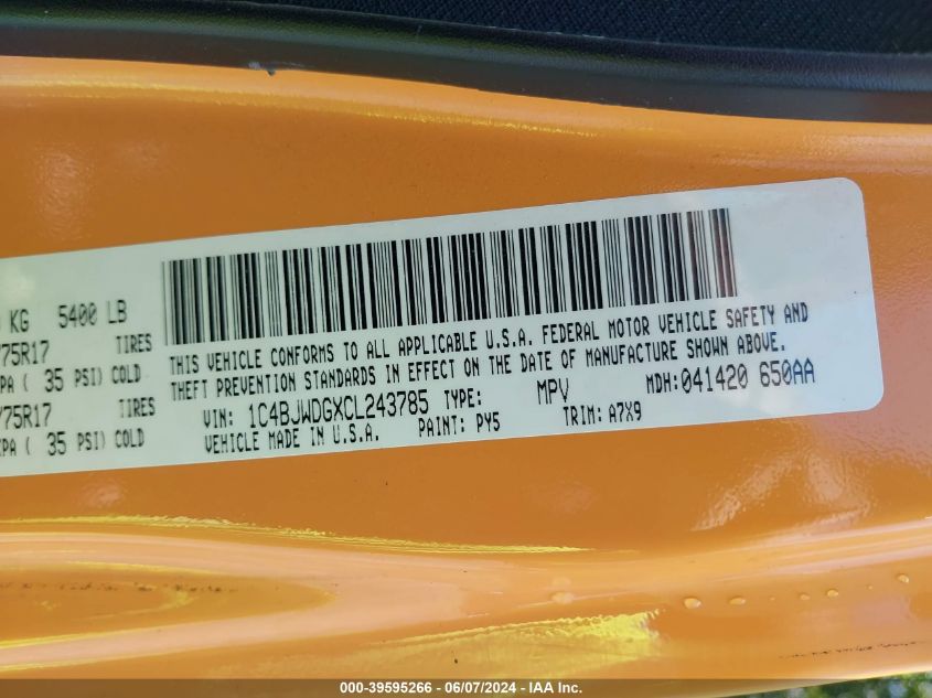 2012 Jeep Wrangler Unlimited Sport VIN: 1C4BJWDGXCL243785 Lot: 39595266