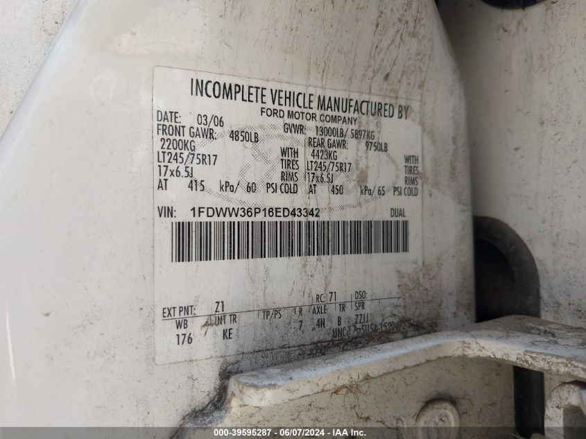 2006 Ford F-350 Chassis Lariat/Xl/Xlt VIN: 1FDWW36P16ED43342 Lot: 39595287