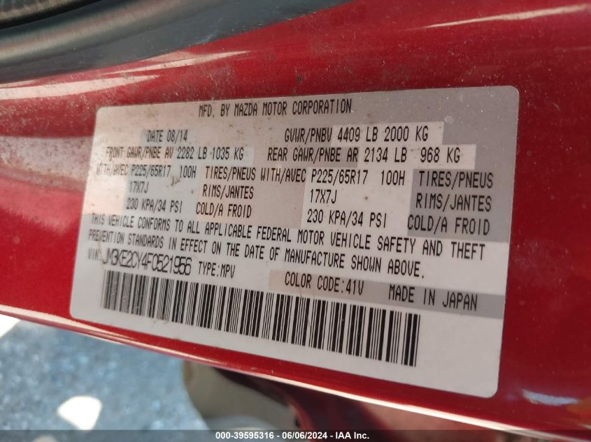 2015 Mazda Cx-5 Touring VIN: JM3KE2CY4F0521956 Lot: 39595316