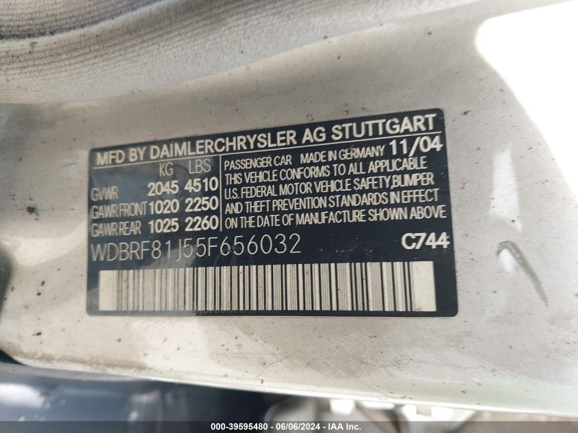 2005 Mercedes-Benz C 240 Luxury 4Matic VIN: WDBRF81J55F656032 Lot: 39595480