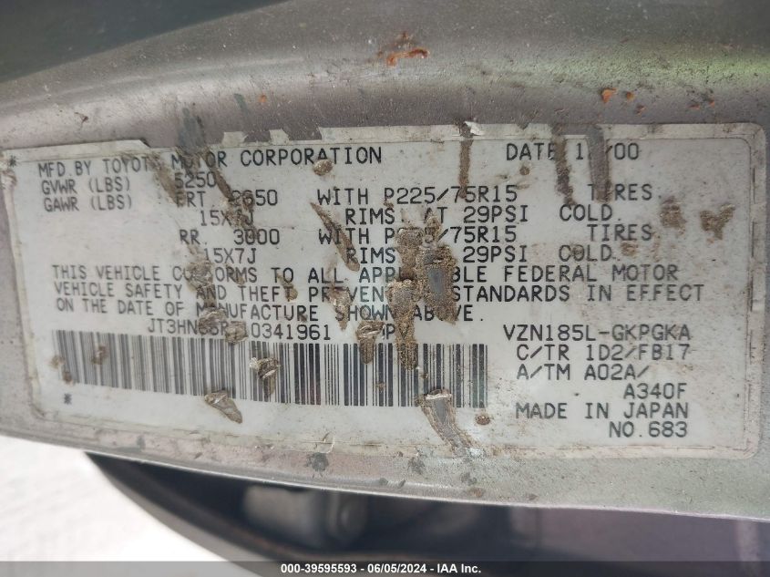 2001 Toyota 4Runner Sr5 V6 VIN: JT3HN86R710341961 Lot: 39595593