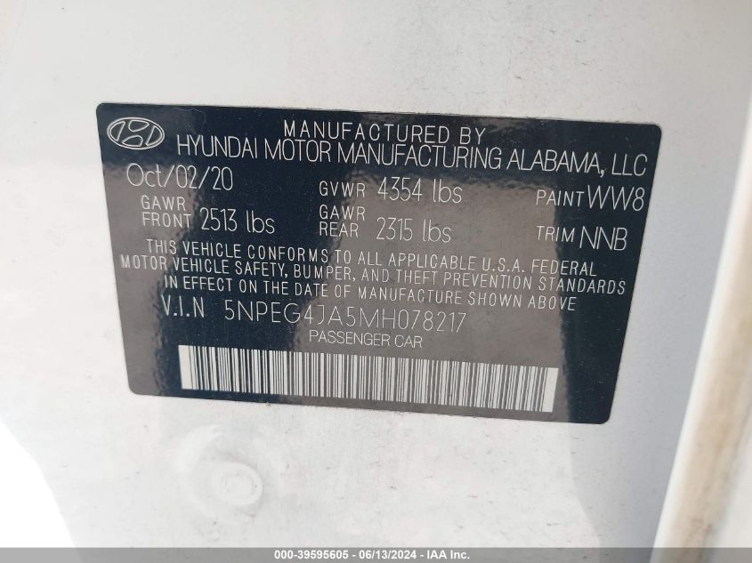 5NPEG4JA5MH078217 2021 Hyundai Sonata Se