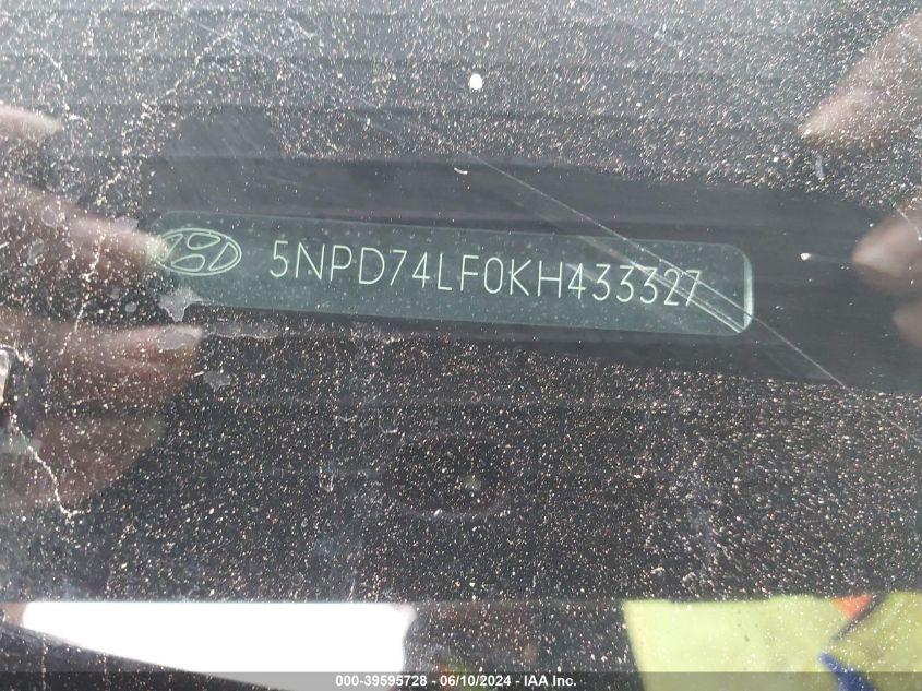 2019 Hyundai Elantra Se VIN: 5NPD74LF0KH433327 Lot: 39595728