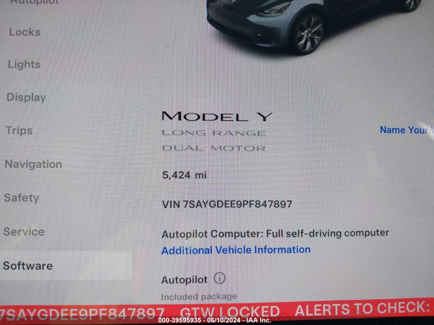 2023 Tesla Model Y Awd/Long Range Dual Motor All-Wheel Drive VIN: 7SAYGDEE9PF847897 Lot: 39595935