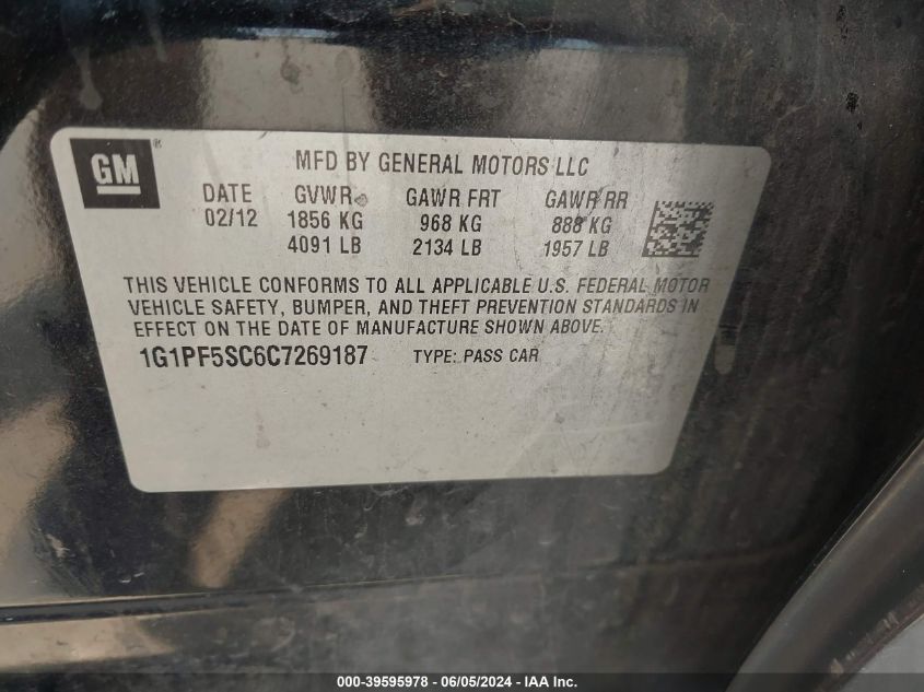 2012 Chevrolet Cruze 1Lt VIN: 1G1PF5SC6C7269187 Lot: 39595978