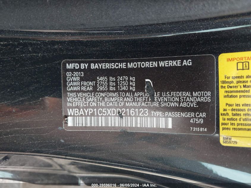 2013 BMW 650I xDrive VIN: WBAYP1C5XDD216123 Lot: 39596016