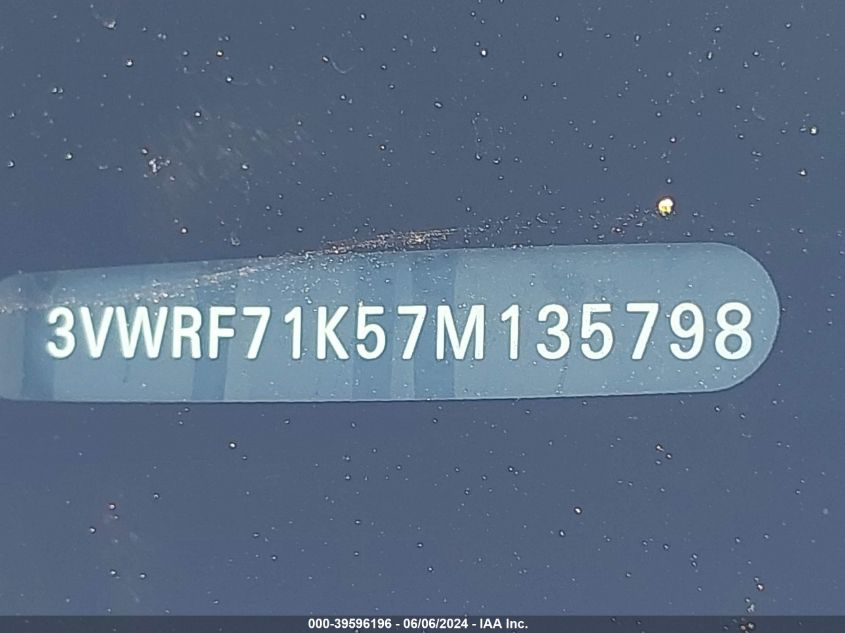 2007 Volkswagen Jetta 2.5 VIN: 3VWRF71K57M135798 Lot: 39596196