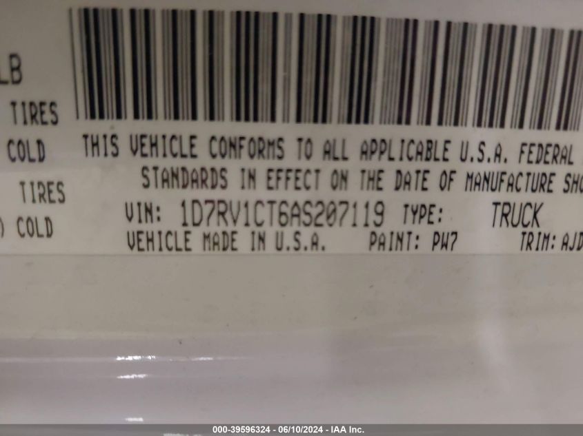 2010 Dodge Ram 1500 Slt/Sport/Trx VIN: 1D7RV1CT6AS207119 Lot: 39596324