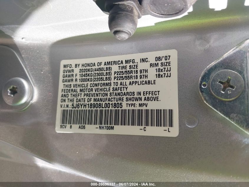 2008 Honda Element Sc VIN: 5J6YH18908L001805 Lot: 39596337
