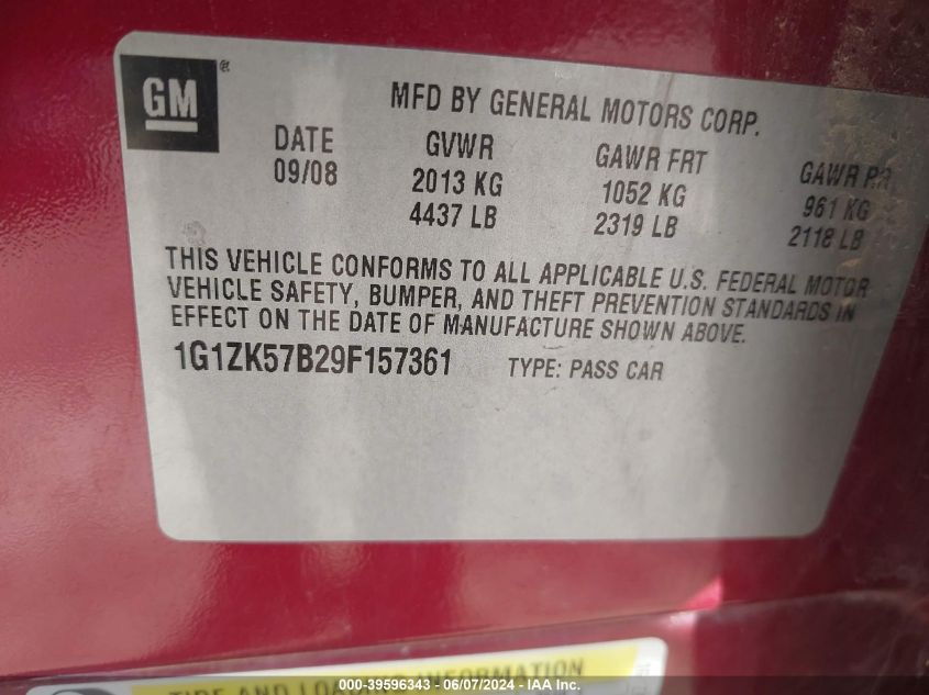 2009 Chevrolet Malibu Ltz VIN: 1G1ZK57B29F157361 Lot: 39596343