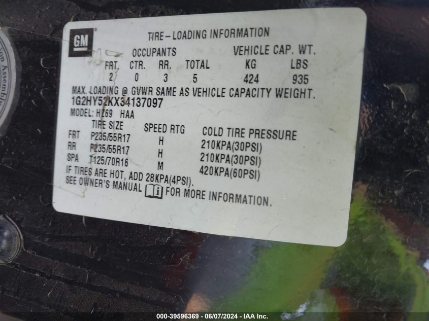 2003 Pontiac Bonneville Sle VIN: 1G2HY52KX34137097 Lot: 39596369