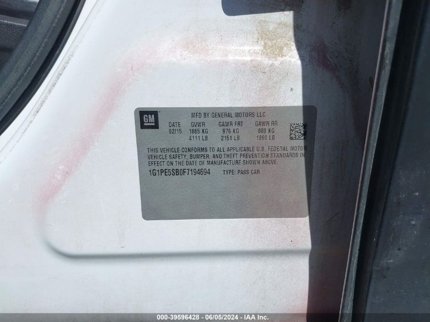 2015 Chevrolet Cruze 2Lt Auto VIN: 1G1PE5SB0F7194694 Lot: 39596428