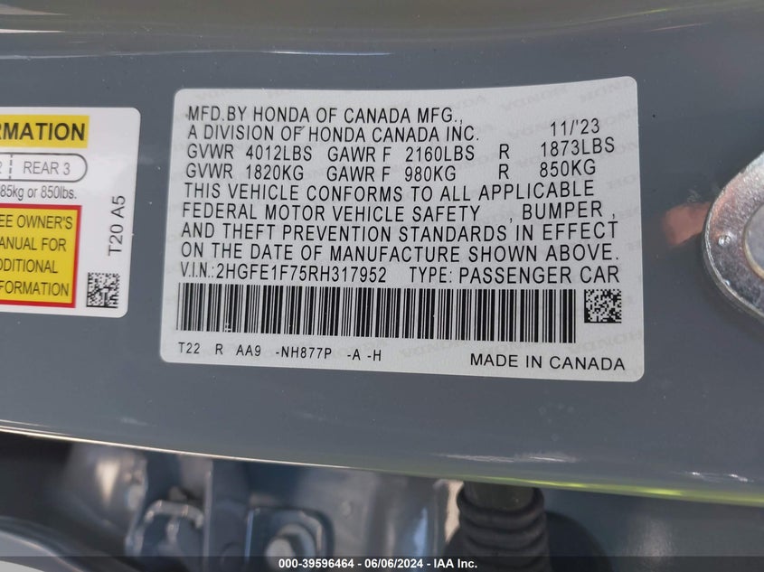 2024 HONDA CIVIC EX - 2HGFE1F75RH317952