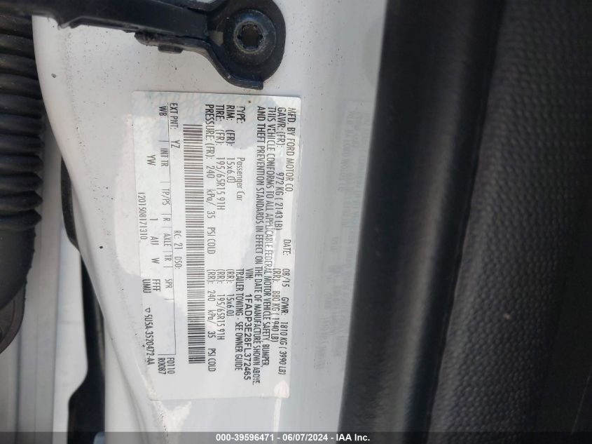 2015 Ford Focus S VIN: 1FADP3E28FL372465 Lot: 39596471