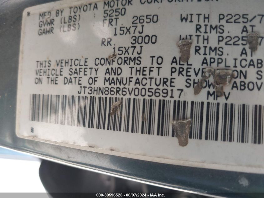 1997 Toyota 4Runner Sr5 V6 VIN: JT3HN86R6V0056917 Lot: 39596525