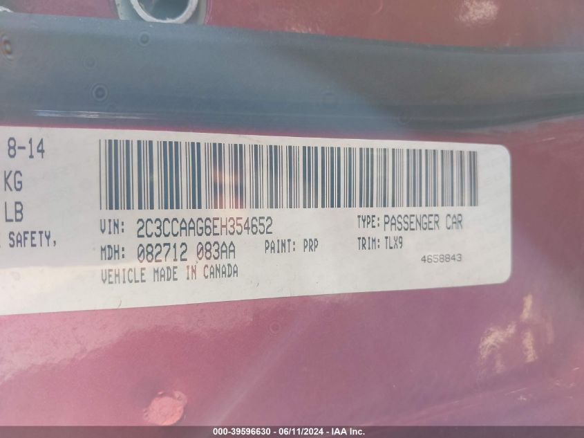 2014 Chrysler 300 VIN: 2C3CCAAG6EH354652 Lot: 39596630