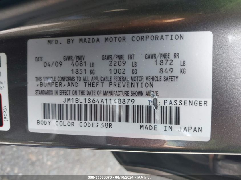 2010 Mazda Mazda3 S Sport VIN: JM1BL1S64A1148879 Lot: 39596670