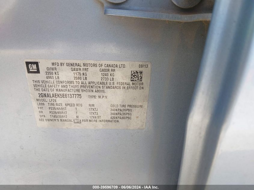 2014 Chevrolet Equinox Ls VIN: 2GNALAEK5E6137775 Lot: 39596709