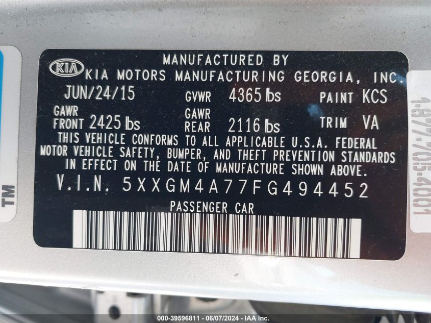 2015 KIA OPTIMA LX - 5XXGM4A77FG494452