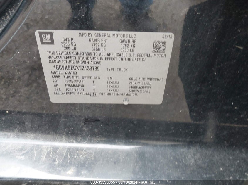 2014 Chevrolet Silverado 1500 2Lz VIN: 1GCVKSECXEZ138789 Lot: 39596855