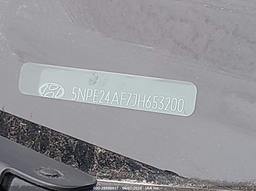 2018 Hyundai Sonata Se VIN: 5NPE24AF7JH653200 Lot: 39596937