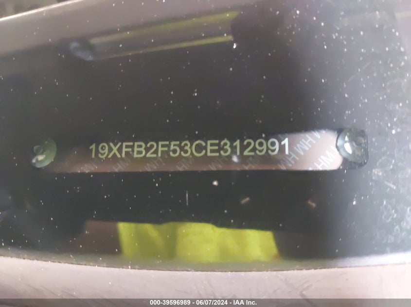 2012 Honda Civic Lx VIN: 19XFB2F53CE312991 Lot: 39596989