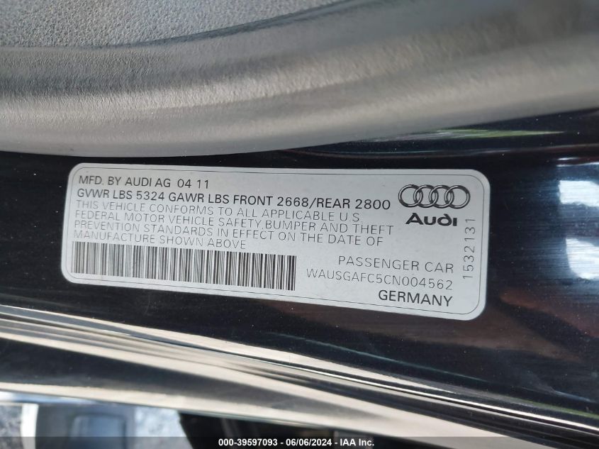 WAUSGAFC5CN004562 | 2012 AUDI A7