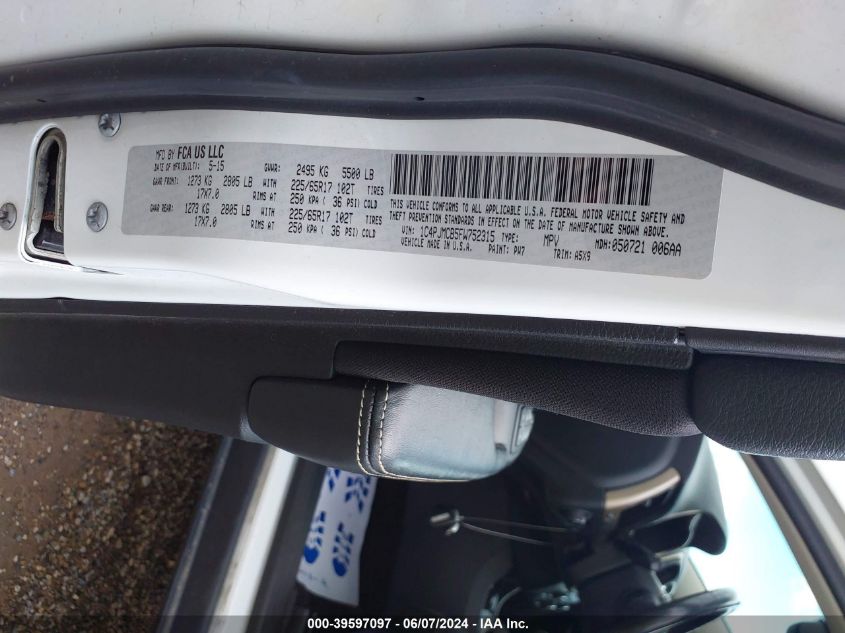 2015 Jeep Cherokee Latitude VIN: 1C4PJMCB5FW752315 Lot: 39597097