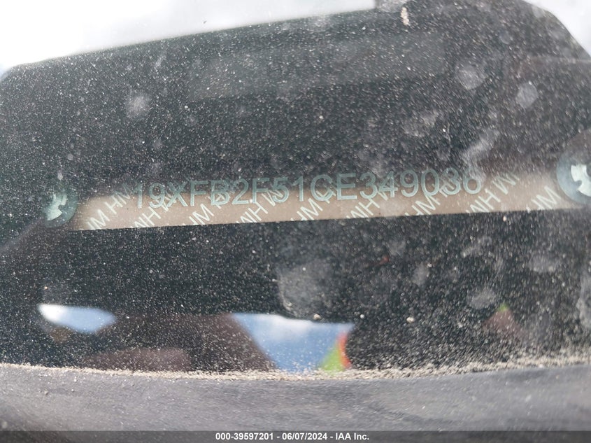 2012 Honda Civic Lx VIN: 19XFB2F51CE349036 Lot: 39597201