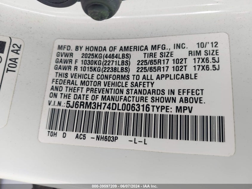 2013 HONDA CR-V EX-L - 5J6RM3H74DL006316