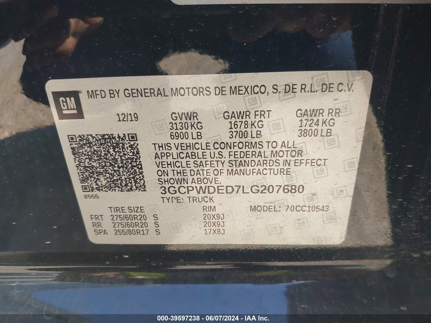 2020 CHEVROLET SILVERADO 1500 2WD  SHORT BED RST - 3GCPWDED7LG207680