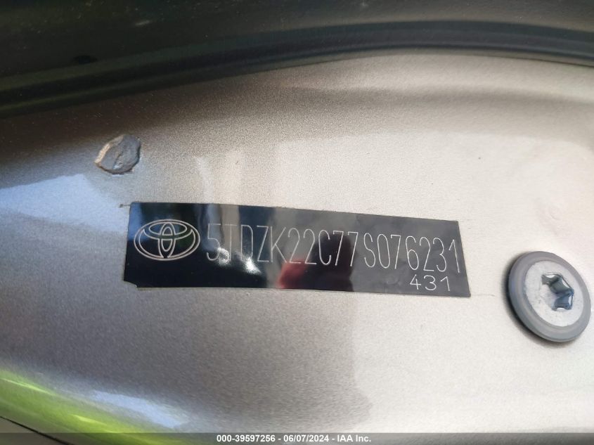 2007 Toyota Sienna Xle Limited VIN: 5TDZK22C77S076231 Lot: 39597256