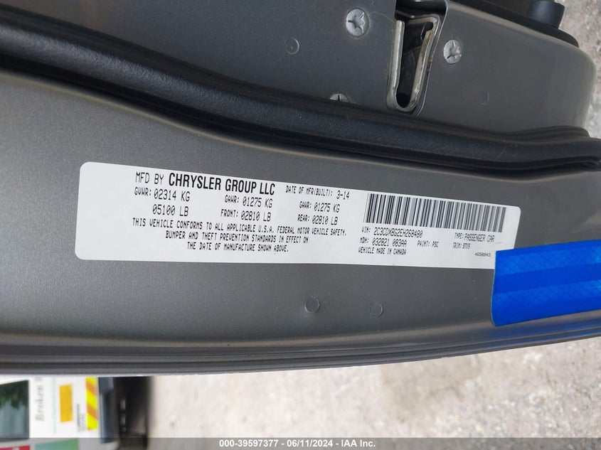 2014 Dodge Charger Se VIN: 2C3CDXBG2EH268480 Lot: 39597377