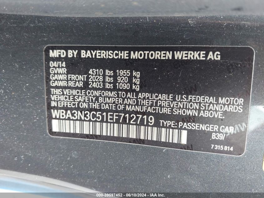 WBA3N3C51EF712719 2014 BMW 428I