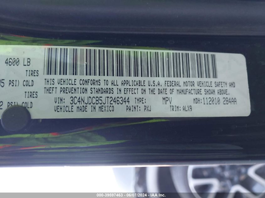 2018 Jeep Compass Limited 4X4 VIN: 3C4NJDCB5JT246344 Lot: 39597463