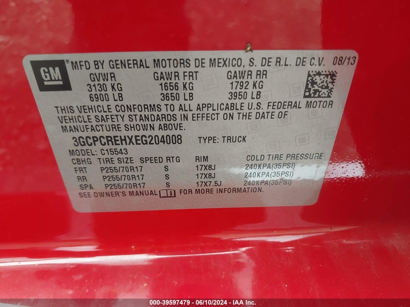 2014 Chevrolet Silverado 1500 1Lt VIN: 3GCPCREHXEG204008 Lot: 39597479