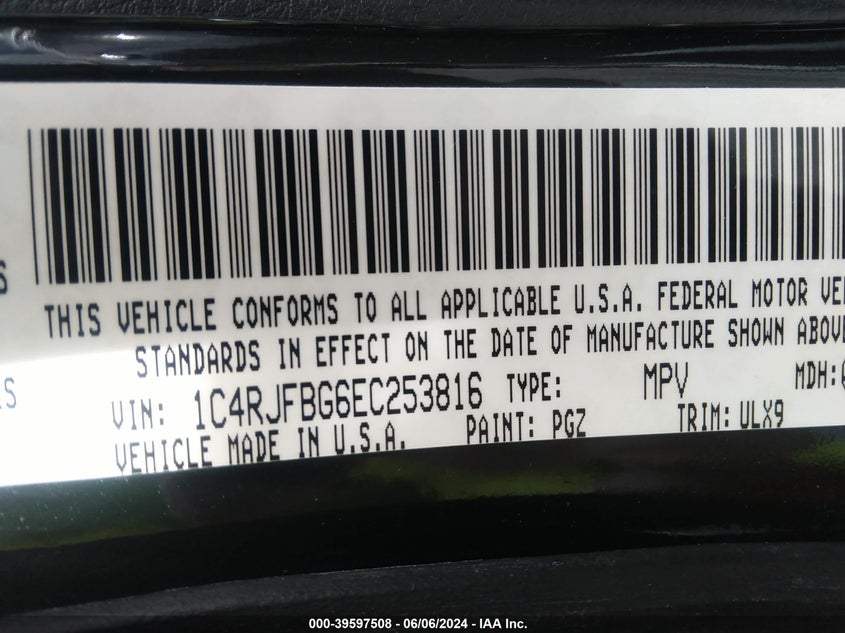 2014 Jeep Grand Cherokee Limited VIN: 1C4RJFBG6EC253816 Lot: 39597508