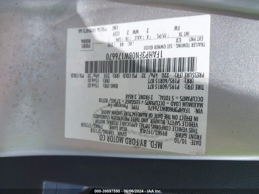 2011 Ford Focus Se VIN: 1FAHP3FN0BW176670 Lot: 39597595