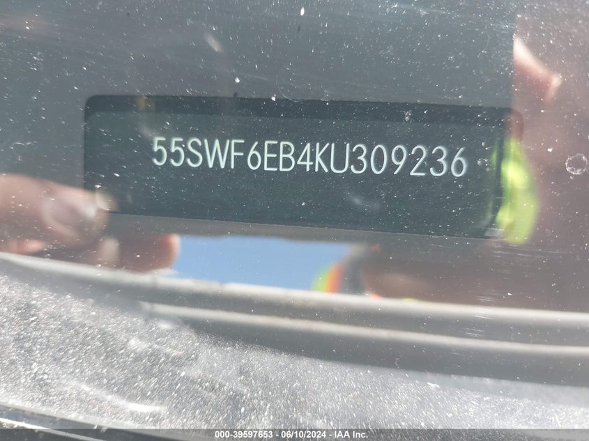 2019 Mercedes-Benz Amg C 43 4Matic VIN: 55SWF6EB4KU309236 Lot: 39597653