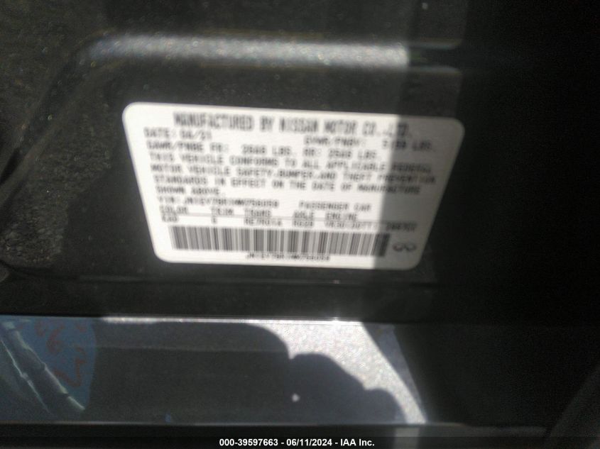 2021 Infiniti Q50 Luxe Awd VIN: JN1EV7BR1MM756059 Lot: 39597663