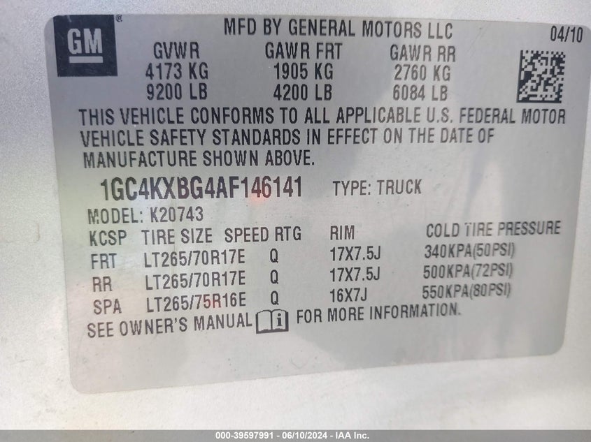 2010 Chevrolet Silverado 2500Hd Lt VIN: 1GC4KXBG4AF146141 Lot: 39597991