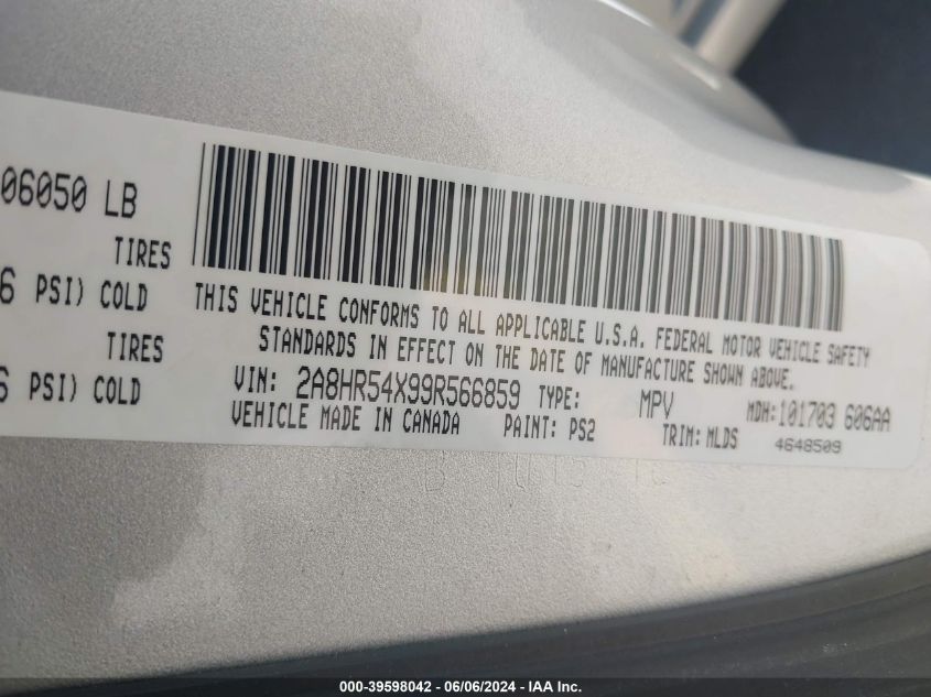 2009 Chrysler Town & Country Touring VIN: 2A8HR54X99R566859 Lot: 39598042