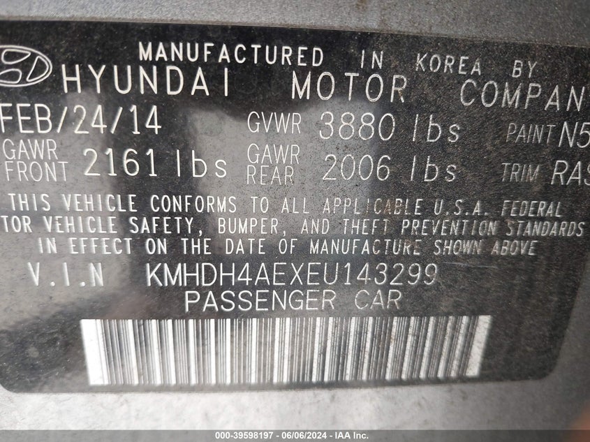 2014 HYUNDAI ELANTRA SE - KMHDH4AEXEU143299