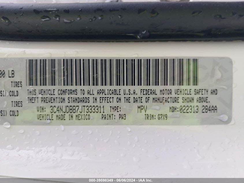 2018 Jeep Compass Latitude 4X4 VIN: 3C4NJDBB7JT333311 Lot: 39598349