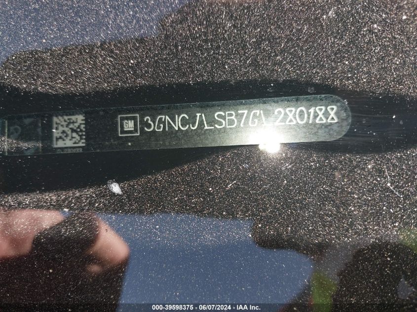 2016 Chevrolet Trax Lt VIN: 3GNCJLSB7GL280188 Lot: 39598375