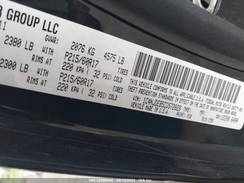 2012 Jeep Compass Latitude VIN: 1C4NJDEB5CD572828 Lot: 39598446